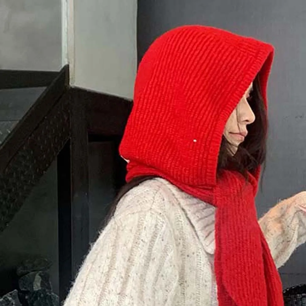 

Acrylic Fibers Knitted Hooded Cap Triangular Ear Protection Neck Collar Beanies Cap Thickened Korean Style