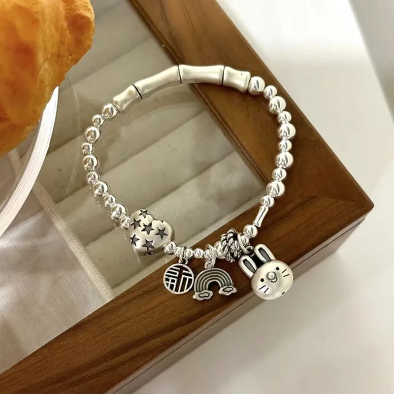 New Arrival Romantic Love Heart & Rabbit Animal 925 Sterling Silver Female Charm Bracelet Jewelry For Women Birthday Gifts