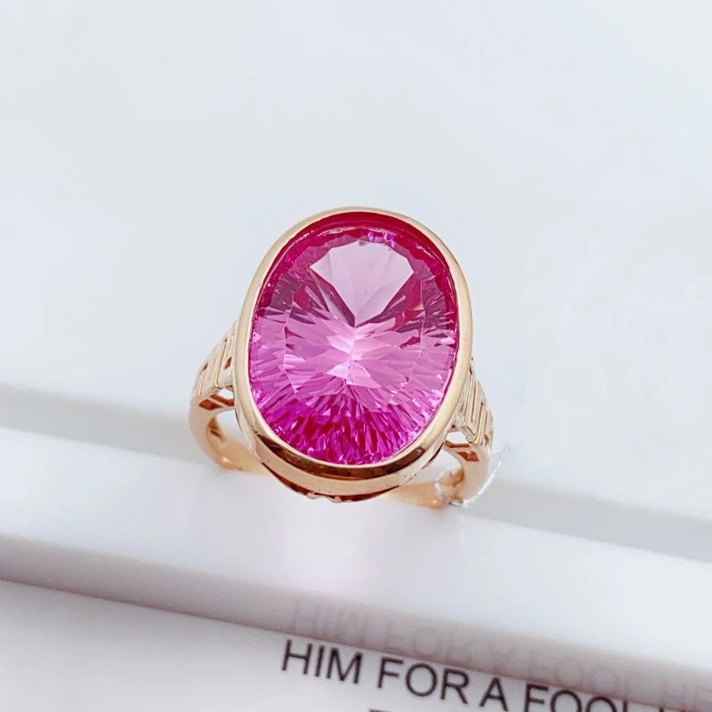 

585 Purple Gold Pink Gemstone rings for women Fashion Plated 14K Rose Gold Luxury Elliptical Ring Simple Charm Jewelry Gifts