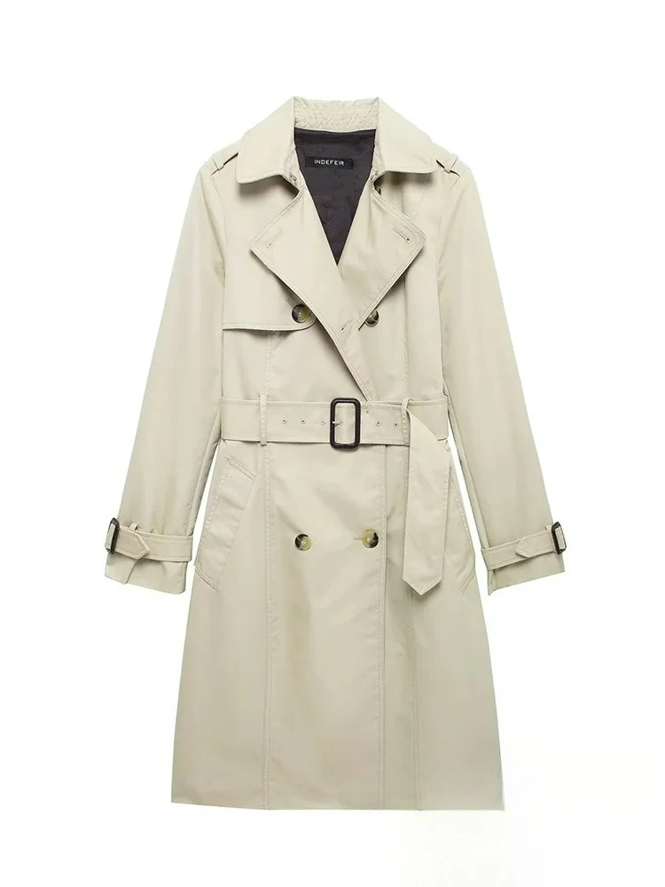 

KONDALA винтажные повседневные шикарные женские куртки цвета хаки, однотонное однобортное пальто с отложным воротником и карманами на поясе, модное осеннее пальто 2024