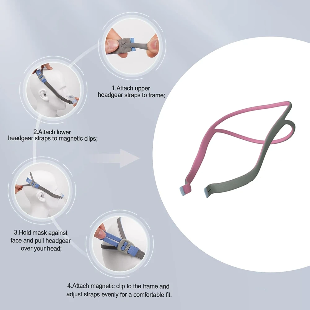 ABBR 3 uds reemplazo CPAP para casco para ResMed Airfit P10 almohada Nasal correas de máscara CPAP 3 correas elásticas y 6 Clips de ajuste