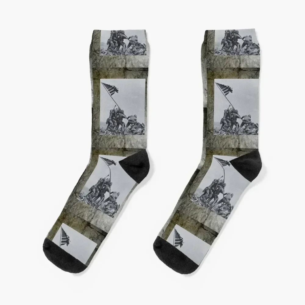 

Iwo Jima Vintage Photograph With Distressed Frame Design Socks cute Run soccer anti-slip Socks Male Women's