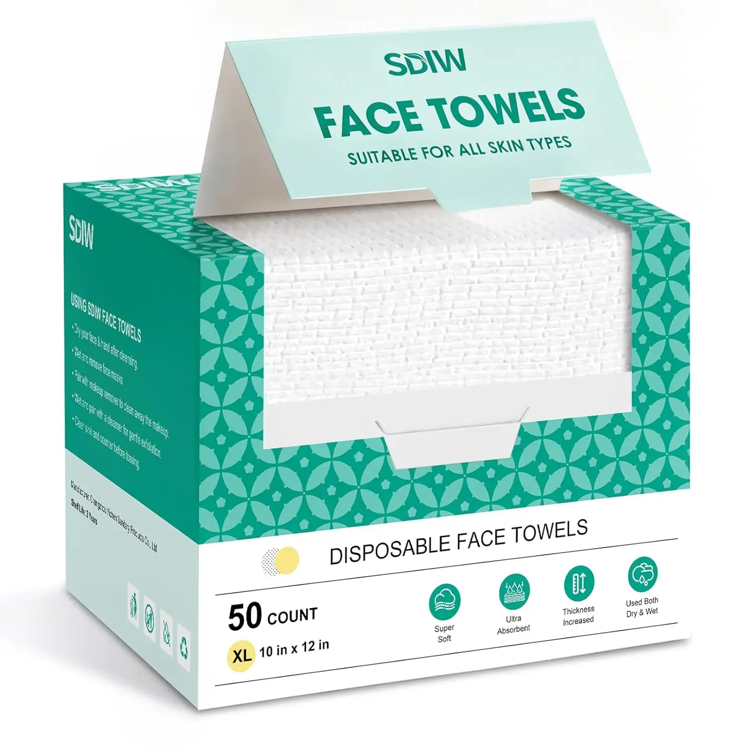 Disposable Face Towels 10x12 inch, 50 Count, Extra Thick Soft Facial Towelettes for Makeup Removal, Sensitive Skin, Travel