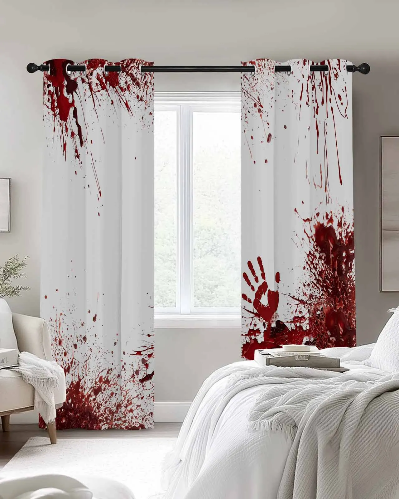 

Modern Window Curtains for Living Room Halloween Bloody Handprint Curtains for Child Bedroom Kitchen Decor Blinds Drapes