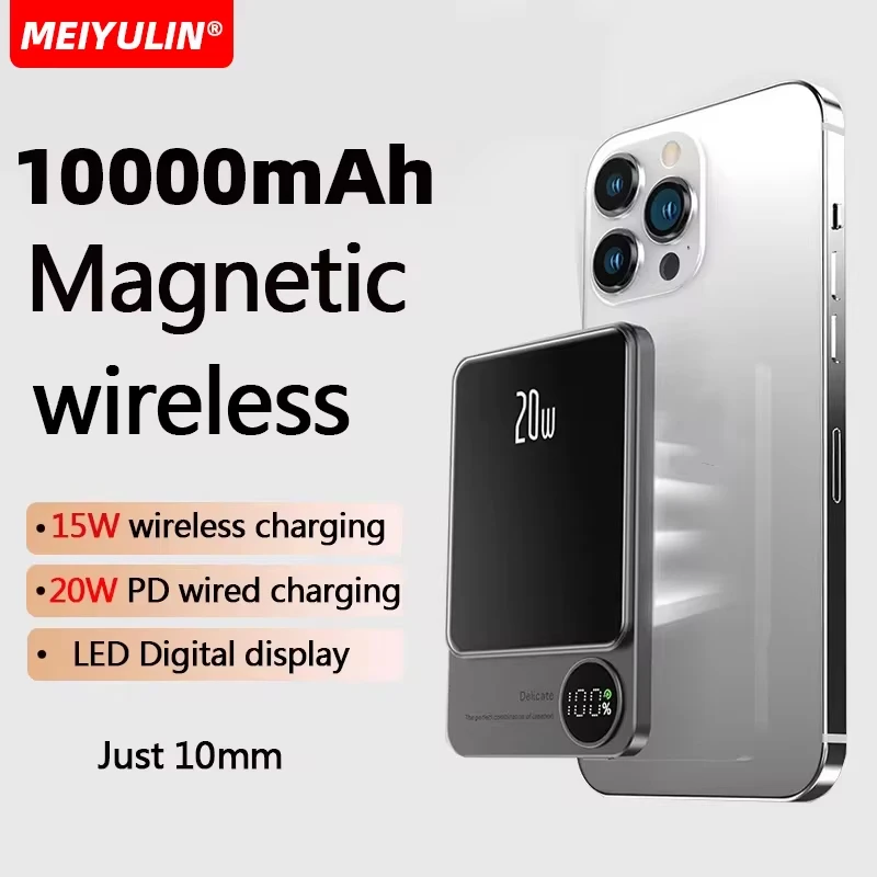 

10000mAh Magnetic Wireless Charger Portable Power Bank USB C PD20W Fast Charging External Battery For Iphone15 Samsung Powerbank