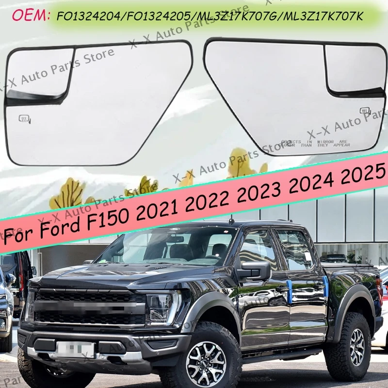 

For Ford F150 2021 2022 2023 2024 2025 Car Accessories Left and Right Heated Side Mirror Glass Rearview Mirror White Lens