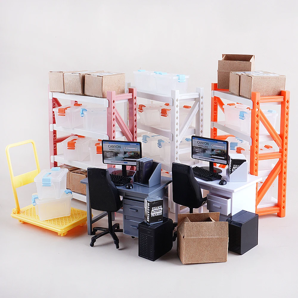 1:12 دمية مصغرة مكتب مستودع مجموعة محاكاة حاوية صندوق تخزين مايكرو مكتب الكمبيوتر عربة نموذج الملحقات لعبة #1