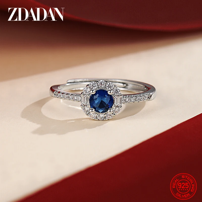 ZDADAN-anillo ajustable de zafiro para mujer, de Plata de Ley 925, joyería de fiesta, regalo