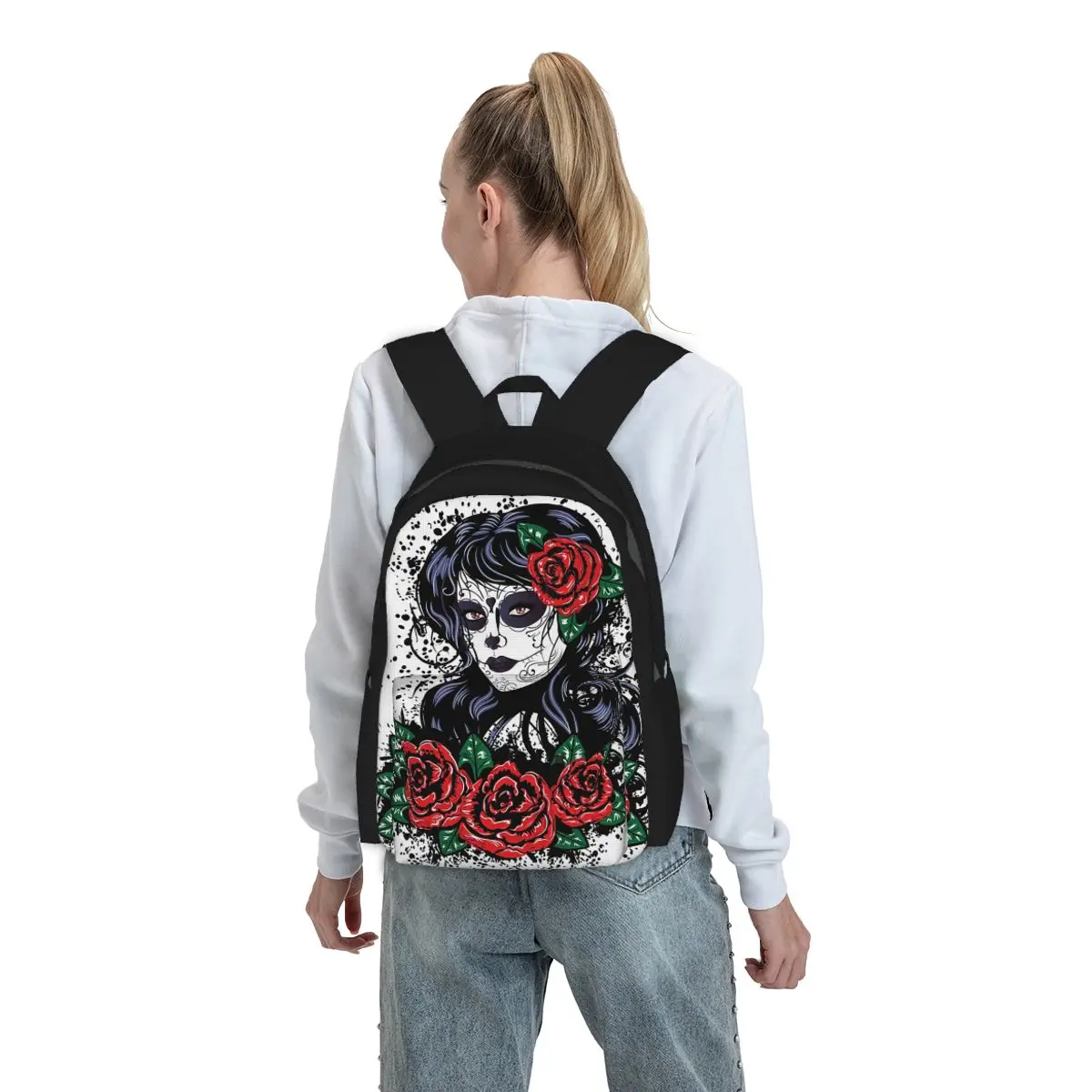 

Mexican Catrina Girl Day Of The Dead Sugar Skull Backpack Student BookBag Kids School Bag Laptop Shoulder Bags for Men Women