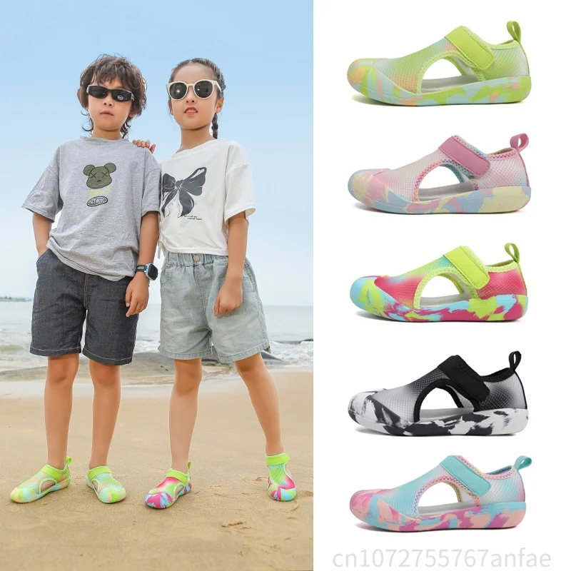 

Summer Kids Aqua Shoes Parent Child Vacation Beach Swim Sandals Comfortable Breathable Netcloth Casual Shoes Boys Girls 25-36