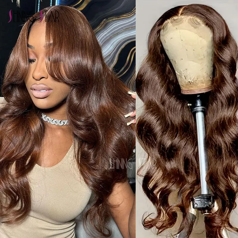 13x6 Chocolate Brown Body Wave Lace Front Wig HD Transparent 13X4 Lace Frontal Wig Human Hair Colored Human Hair Long Wigs 180%