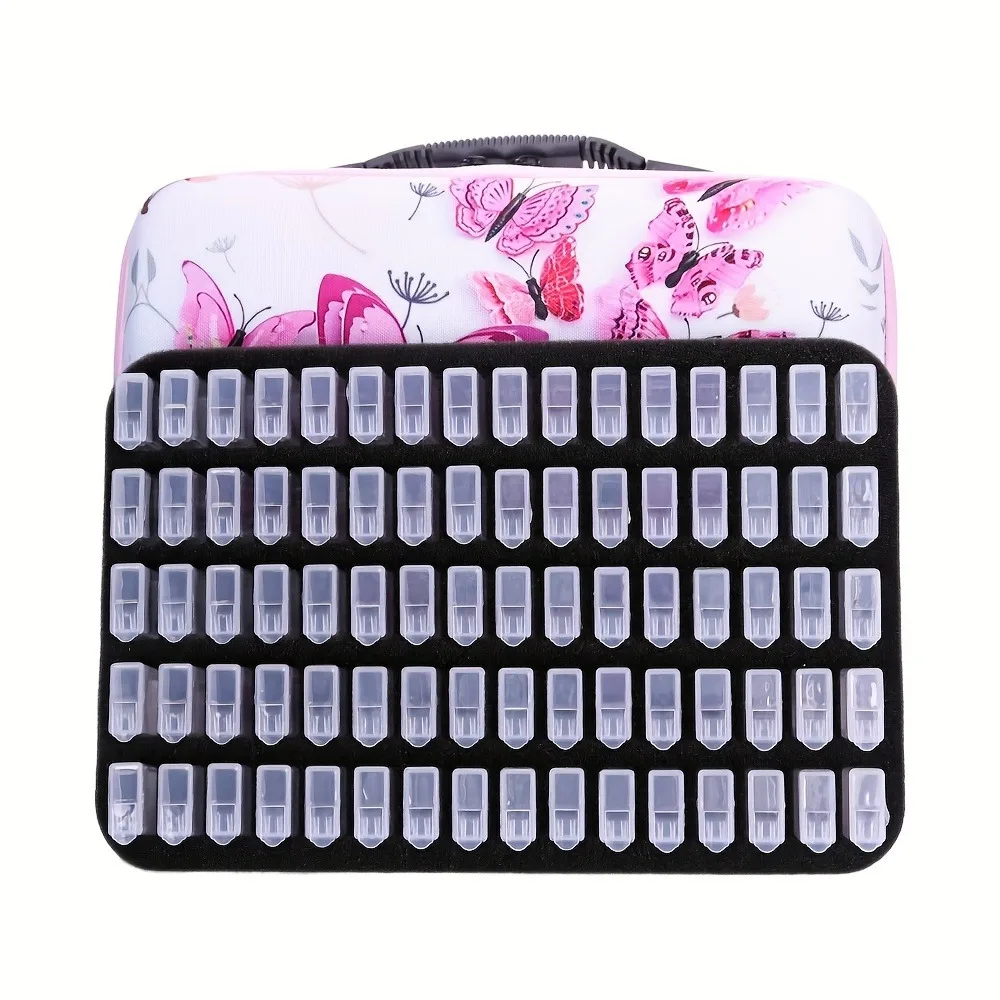 60 Slots 1 Set Butterfly Pattern Tote Bag for Diamond Arts, Crafts, Jewelry, Beads with Round Bottle Cosmetic Storage Container