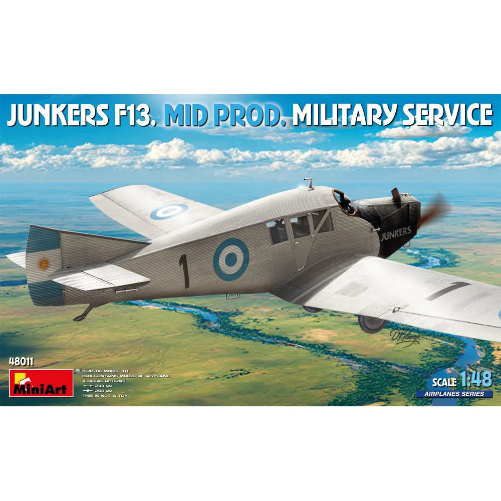 MiniArt 48011 1/48 Junkers F13 (Produzione Medioa) Aereo Civile Vintage, Kit Modello in Plastica Non Assemblato e Non Verniciato per Hobby