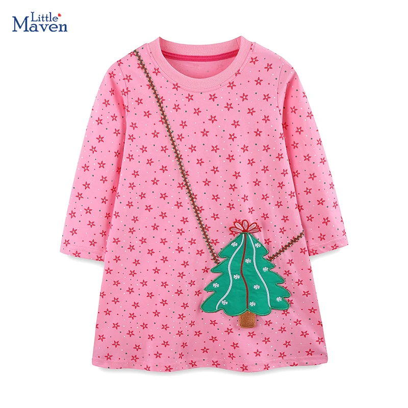 Little maven Frühling Herbst Neues Kleid Kinderkleidung Baby Mädchen Langarm Cartoon Weihnachtsbaum Kleid Kinderbekleidung Baumwolle