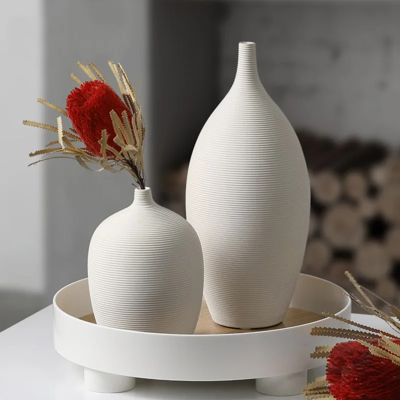 White ceramic dried flower vase ornament creative modern simple living room dining table flower arrangement home soft