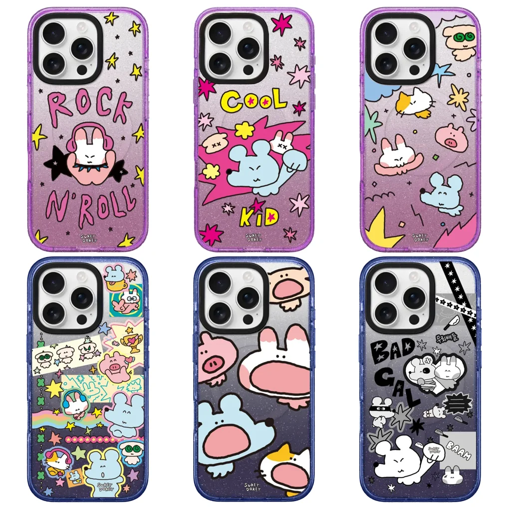 

Cute Puppy Blue Purple Star Transparent Border Magnetic Phone Case Cover for IPhone 16 15 14 Pro Max Case