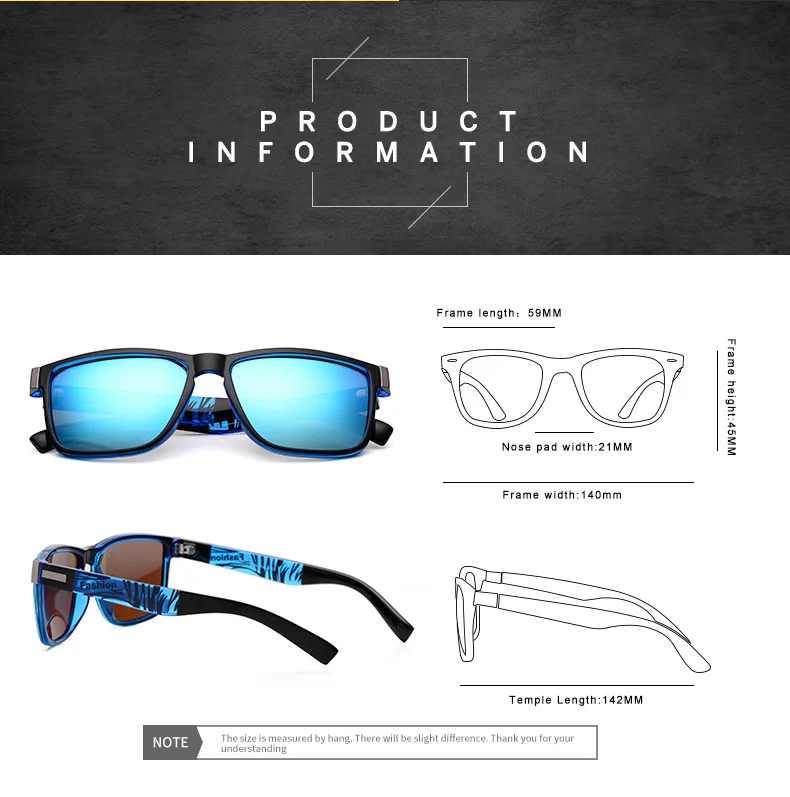 Modische Vintage Quadratische Sonnenbrille für Männer und Frauen, Luxus-Markendesigner-Sonnenbrille zum Fahren und Angeln, Fahrer-Brillen – Detail 6