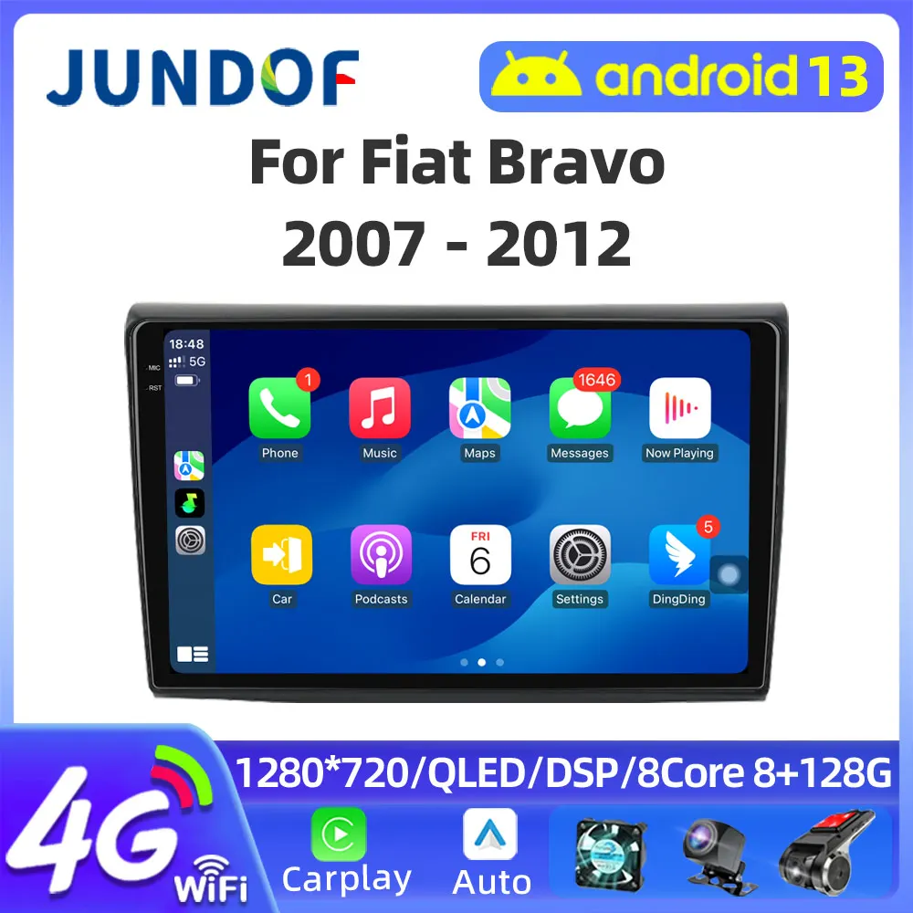 

JUNDOF 9" 2Din Android 13 Car Radio for Fiat Bravo 2007 - 2012 Multimedia Navigation GPS RDS DSP 4G BT CarPlay SWC