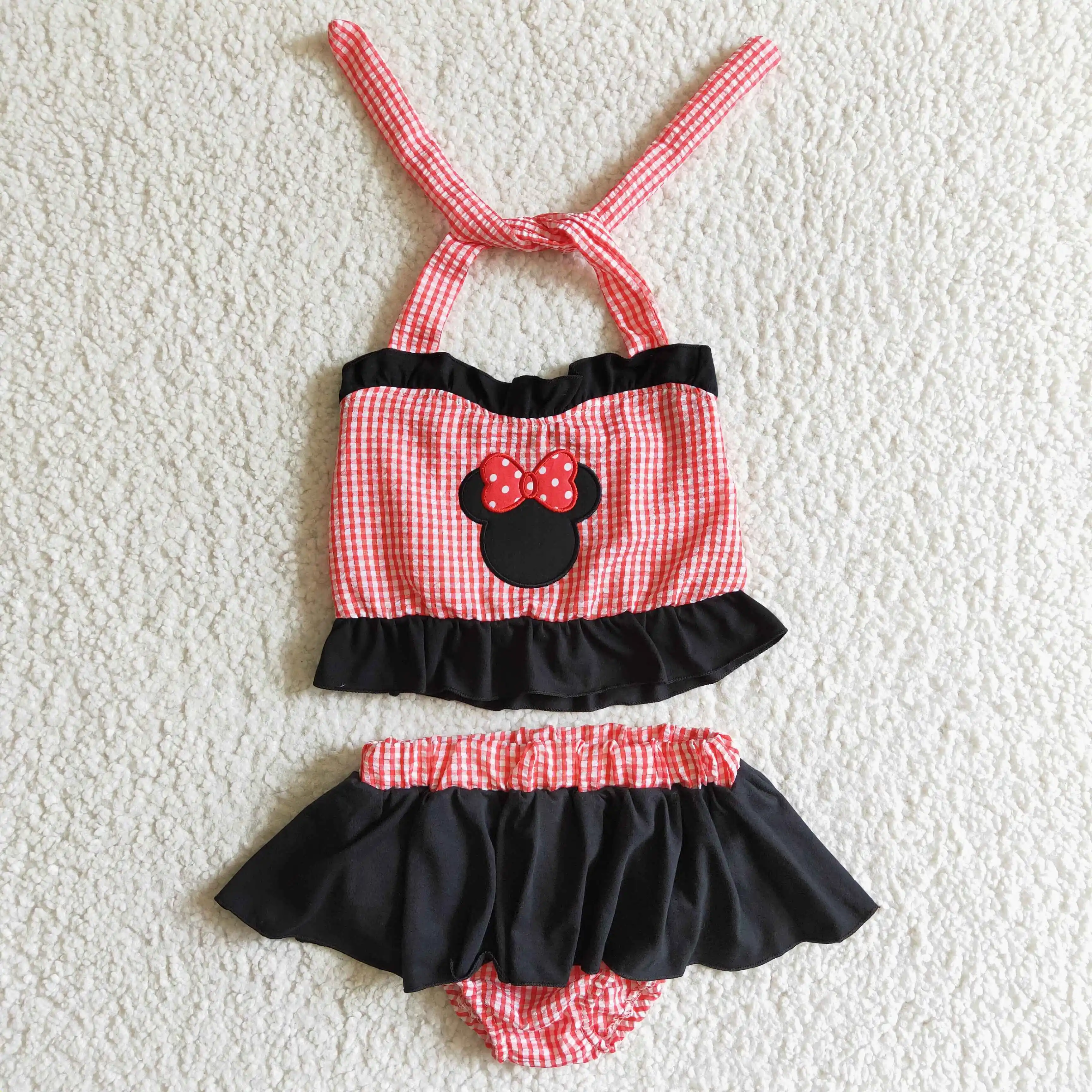 N​ew Update Wholesale Kids Beach Swimwear Summer Toddler Embroidery Seersucker Sets Baby Girls 2PCS Swimsuits