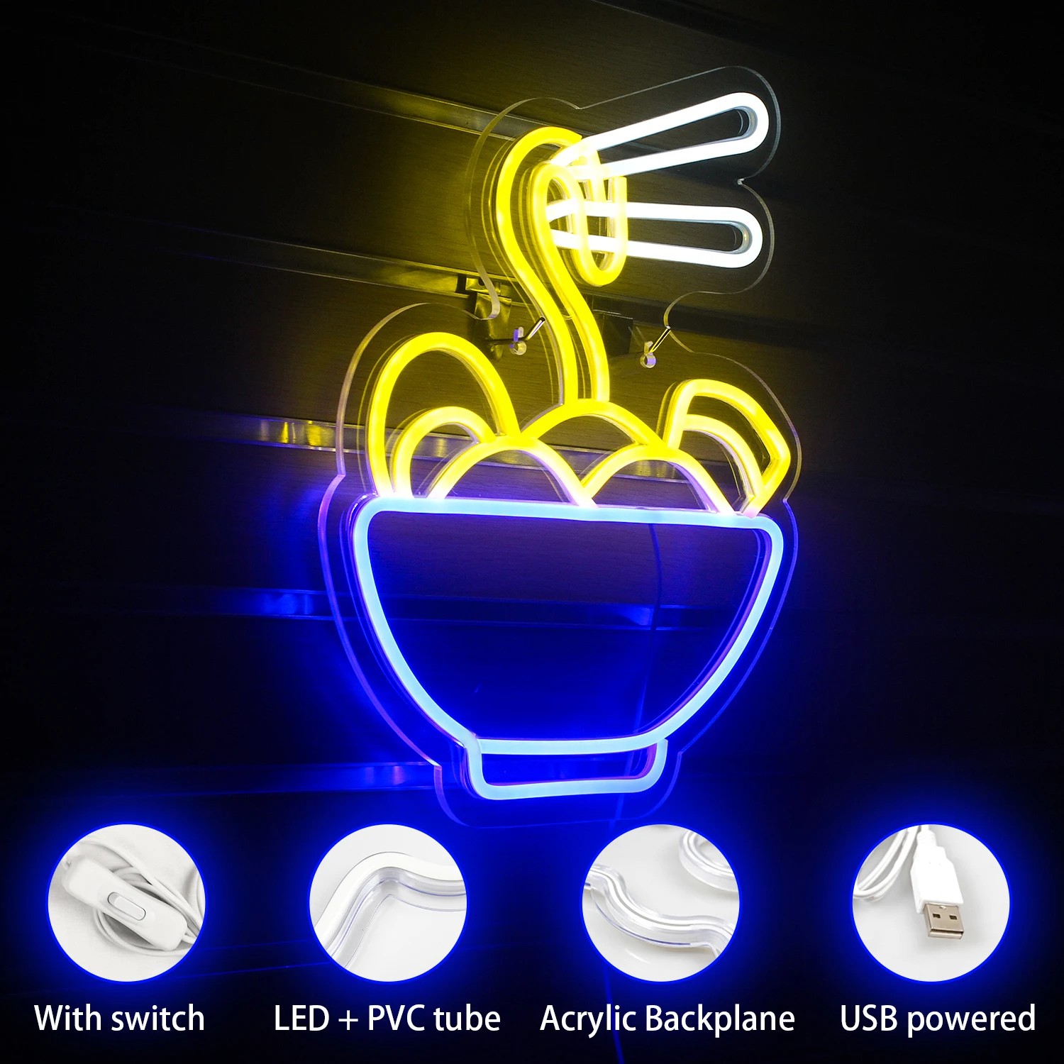 Imagem -05 - Ramen Japanese Noodles Neon Sign Casamento Neon Sign Festa Neon Quarto Luz de Néon Personalizada Led Neon Wall Decor