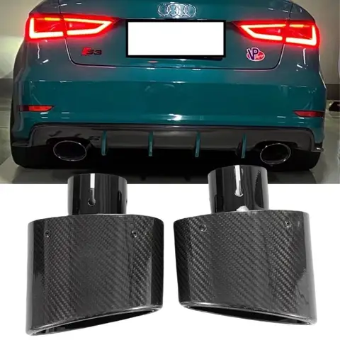 광택 탄소 섬유 자동차 머플러 팁 배기 파이프 노즐 장식 범용 스테인레스 블랙 타원형 150mm 틸팅 왼쪽 오른쪽