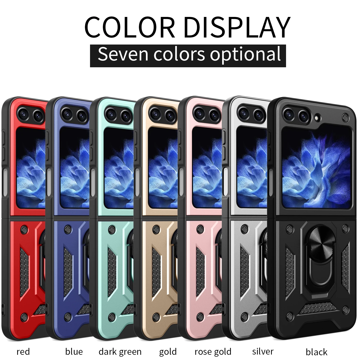 For Samsung Galaxy Z Flip6 Flip 5 4 3 Case Cover Slide Camera Lens Protective Armor Shockproof Magnetic Ring Holder Cases Bumper