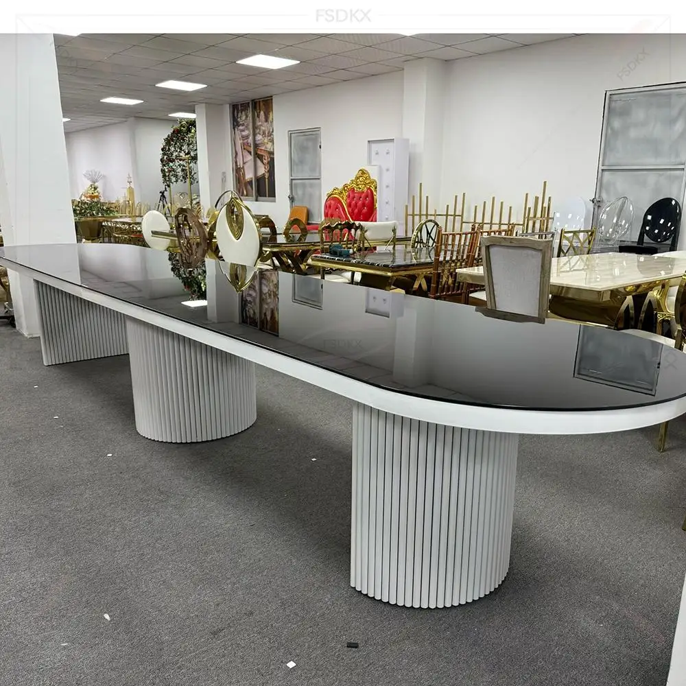 

FSDKX Factory Wholesale Luxury Rectangle Wedding White Table Customizable Size Stainless Steel Decor Dessert Table Modern Style