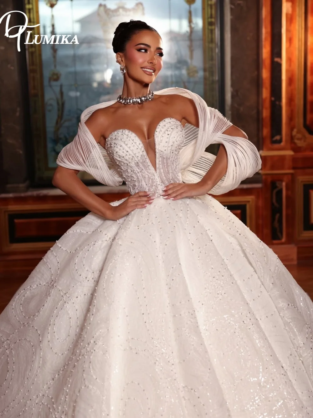 

Роскошное свадебное платье с вырезом «сердечко» и бисером 2026 года, с накидкой, для невесты, в пол, на заказ, Vestido De Novia