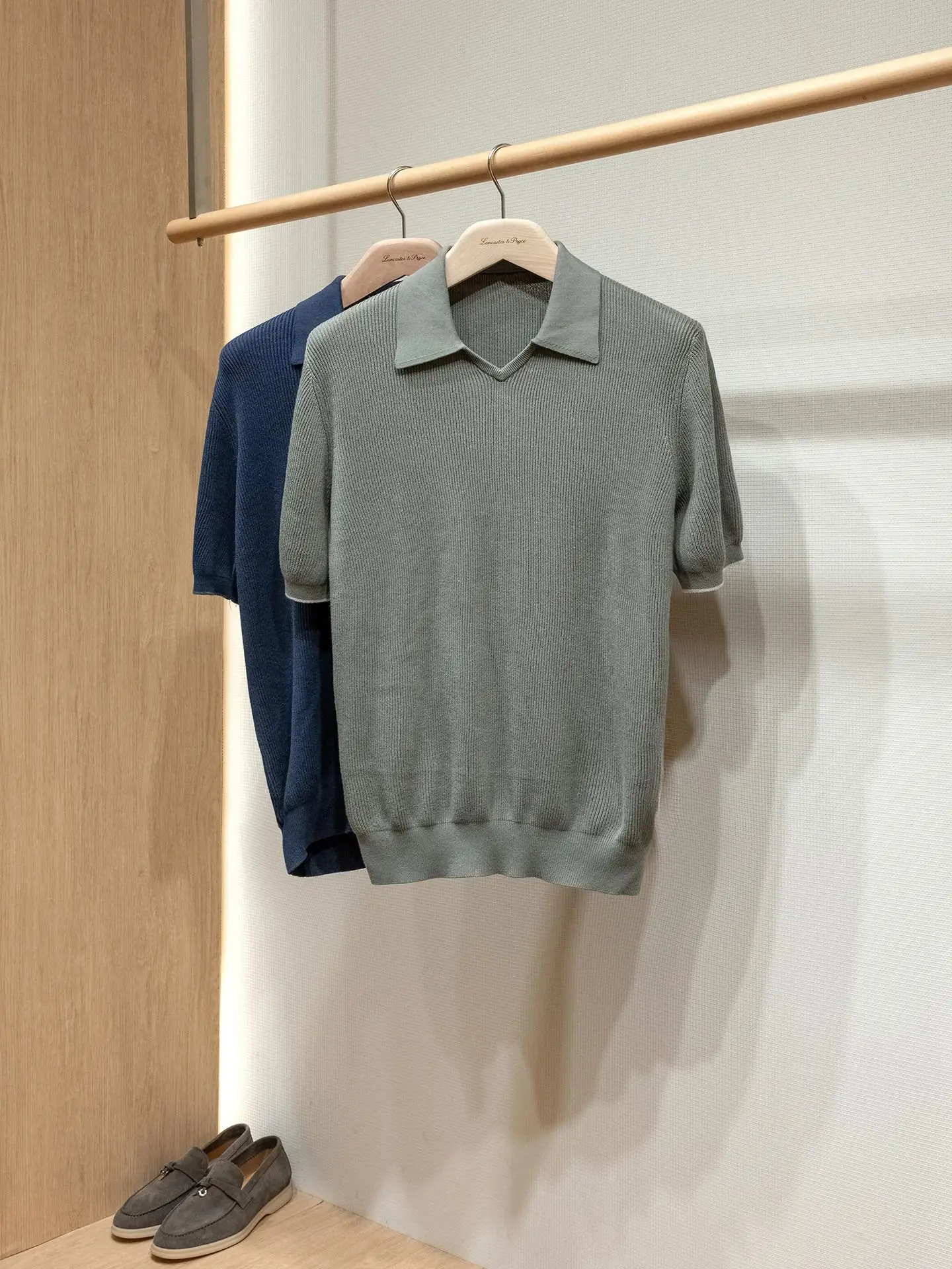 Men's knitted short sleeved polo shirt ribbed fabric short sleeved shirt