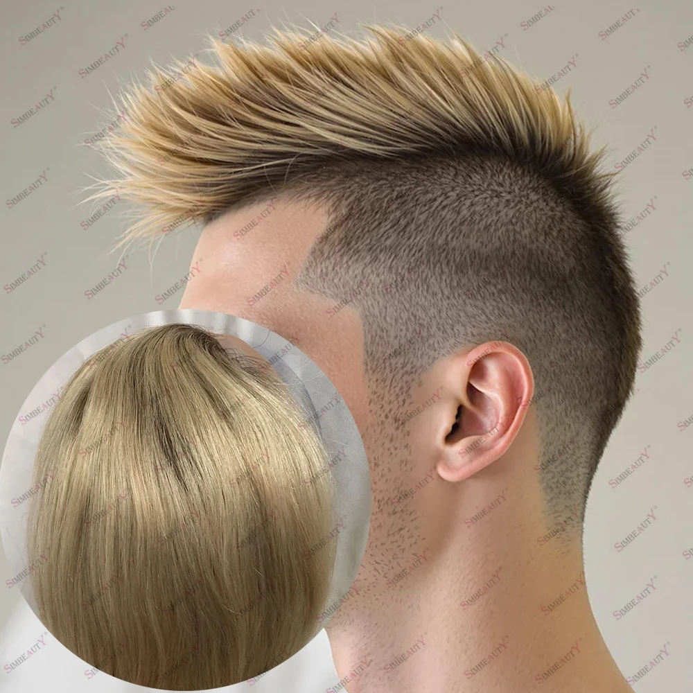 

Необнаружимые мужские человеческие волосы из микрокожи 4T613, блондинка с эффектом омбре, силиконовый парик из искусственной кожи, капиллярный протез, 100% парик для замены человеческих волос