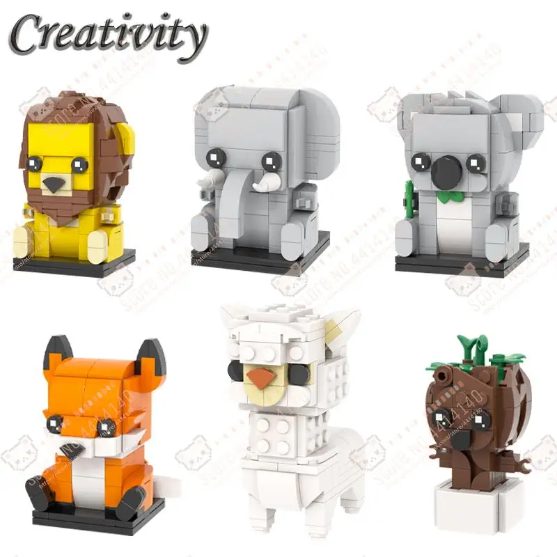 Creative Animals Characters MOC Building Blocks Lion Elephant Fox Koala Alpaca Potted Plant Models Assembly Bricks Toys For Kids