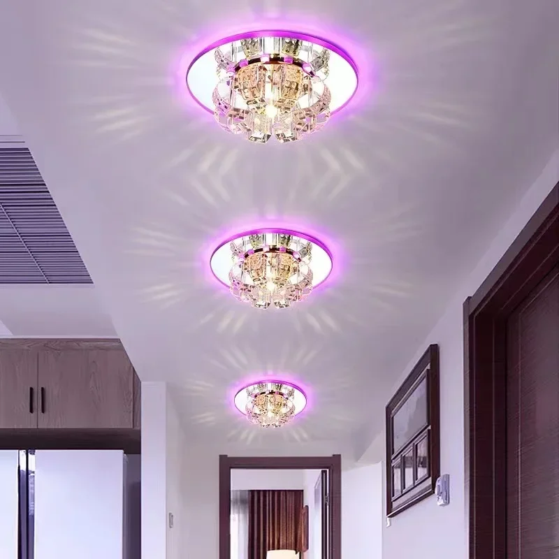 Crystal Aisle Corridor LED Light Luxury Crystal Round Ceiling Hole Embedded Porch Hall Lighting Entrance Warm Light for Kitchen