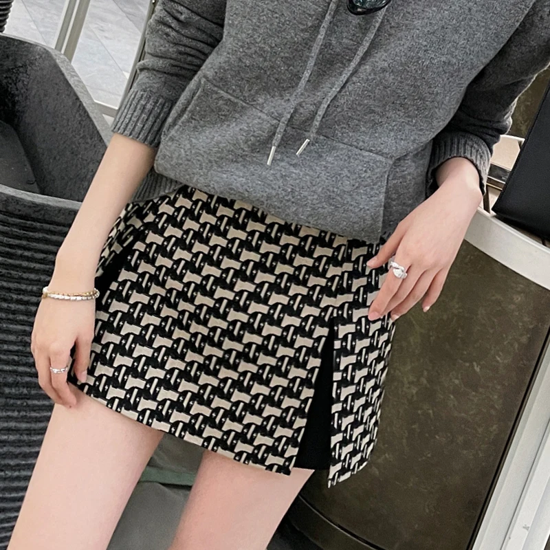تنانير نسائية عالية الخصر ضيقة على شكل حرف a ذات ثنيات تنانير مكتب سيدة Jupe Mujer Faldas K610 ربيع جديد موضة الجاكار تنورة قصيرة