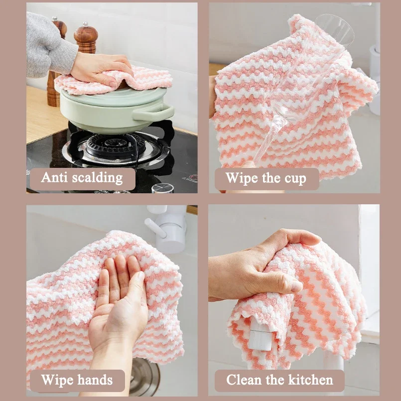 3-20PCS Coral Fleece Dishcloths Thickened Kitchen Cleaning Towel Absorbent Non-stick Oil Microfiber Rag Pan Pot Dish Wipe Cloth