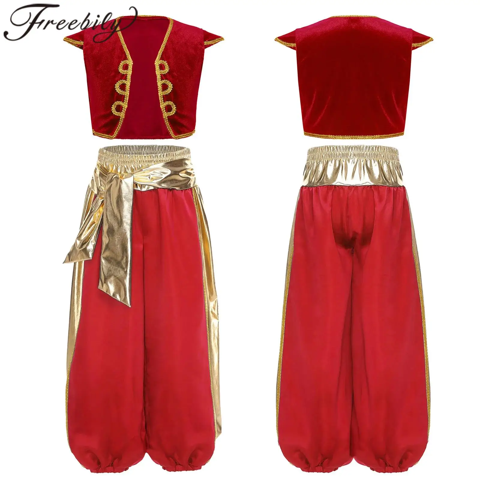

Kids Boys Arabian Prince Halloween Party Outfit Set Performance Vests Waistcoat Bloomers Mythical Costume Fairy Tale Fancy Dress