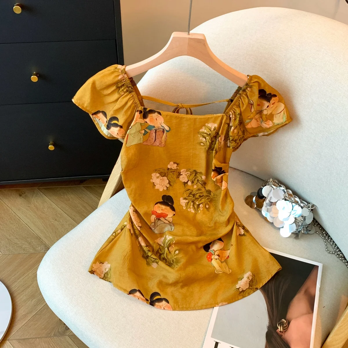 

Шифоновый жилет с цветочным принтом в китайском стиле ретро, ​​женский летний дизайн, элегантный топ с квадратным вырезом, блузка без рукавов