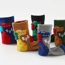 5 Pairs Boys Socks Cute Cartoon Dinosaur Pattern Cotton Comfortable Breathable Kids Socks