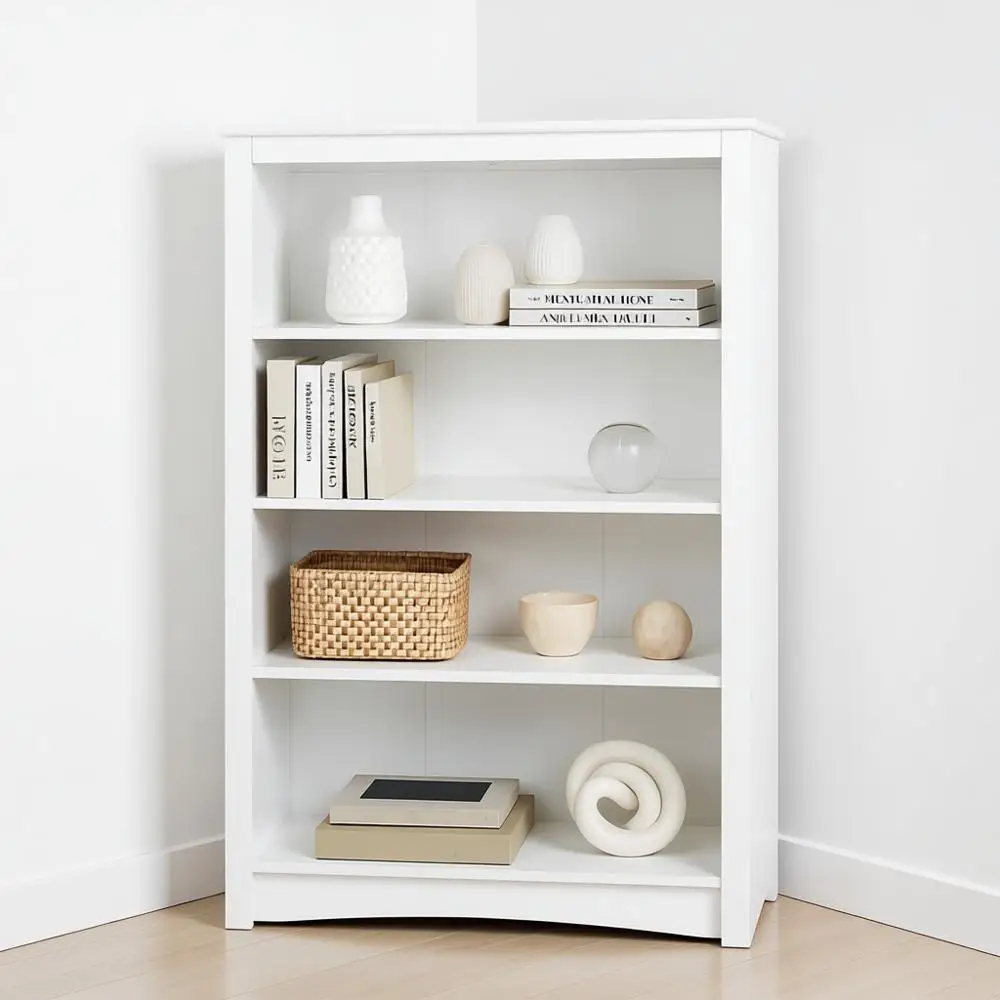 

48H 4-Tier Bookcase with 3 Adjustable Shelves, White Storage Cabinet, Display Cabinet, Bookshelf with Storage Shelves or Home Of