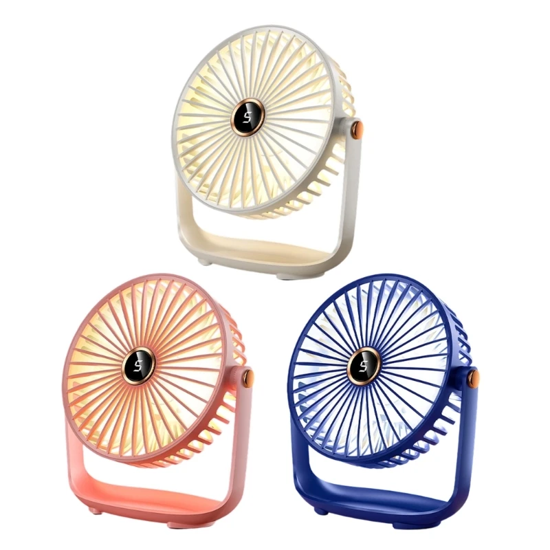 

Compact Portable Desktop Electric Fan With Night Light 5 Speed Adjustable