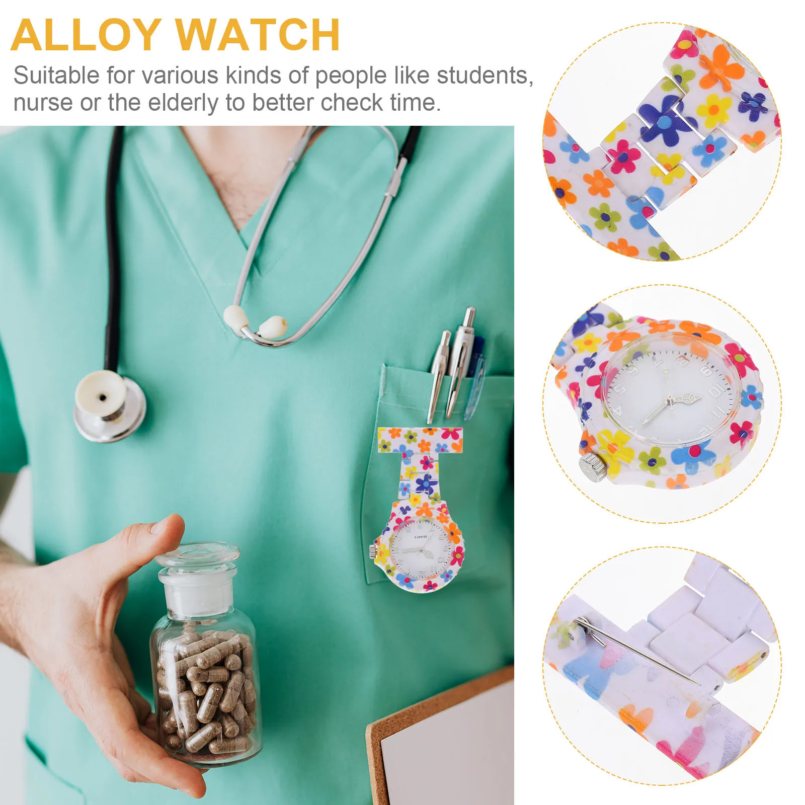 

1pc Nurse Lapel Luminous Pocket Watch For Nurses Medical Staff Portable Student Doctor Watch Durable Design Glow Hands Safe