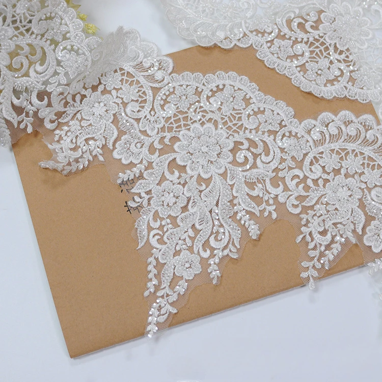 5 Yards/Packung Hochwertiger weißer Perlenstickerei-Spitzenkopfschleier, Hochzeitskleid, Dekorationszubehör, handgemachtes DIY – Detail 6