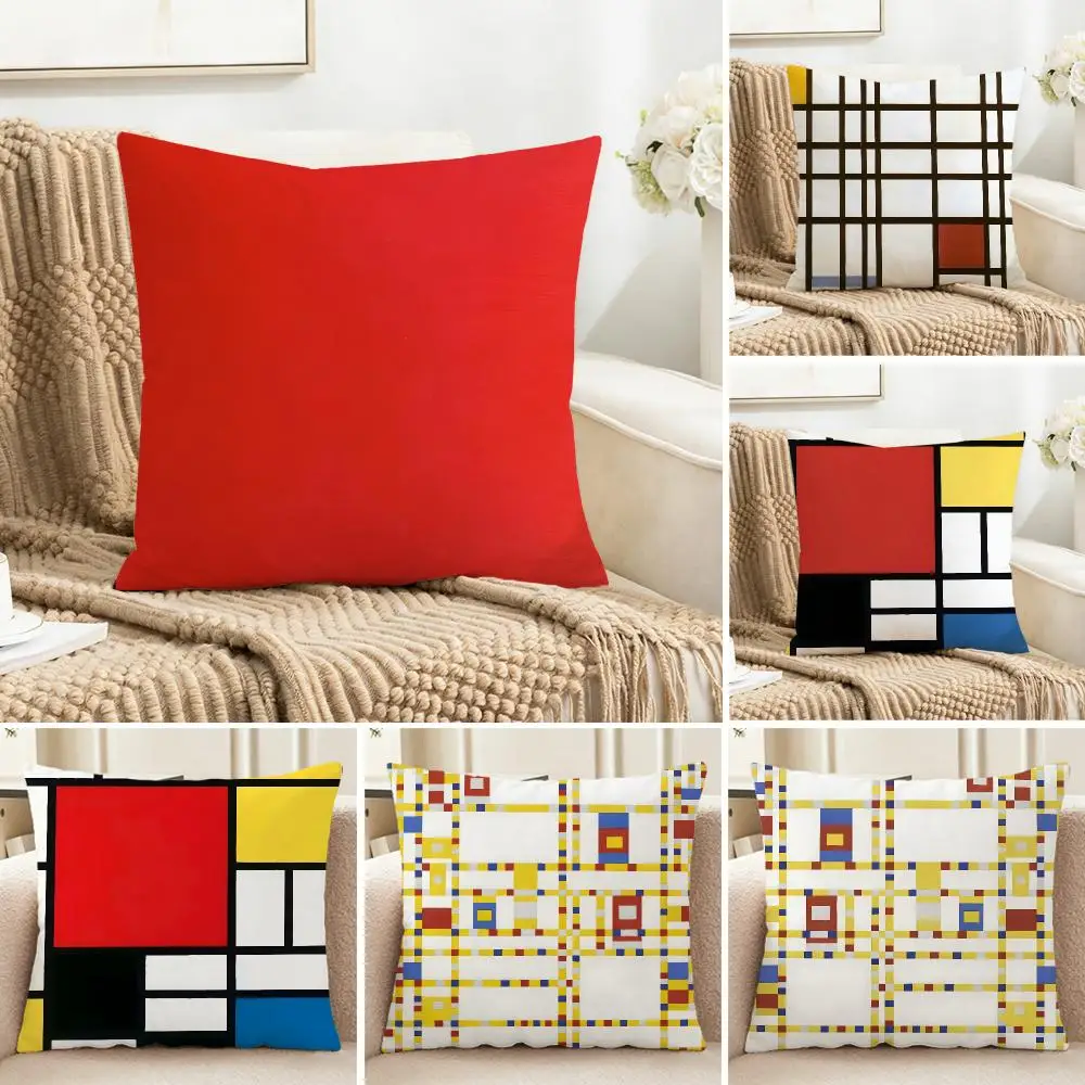 Bold Abstract Art P-Piet Cornelis Mondrian Cushion Cover Cozy Pillowcase Holiday House Interior Sofa Bedroom Accessories