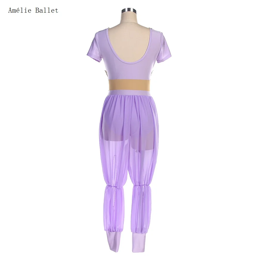 22546 新しい半袖湖ライトパープル/ブルー/レッドスパンデックスボディス女の子 & 女性バレエ衣装ドレスアラビアダンス衣装