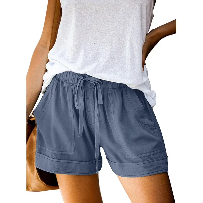 2025 Summer Comfy Shorts Women Solid Elastic Pocketed Drawstring Casual Shorts High Waist Loose for girls Шорты с высокой талией