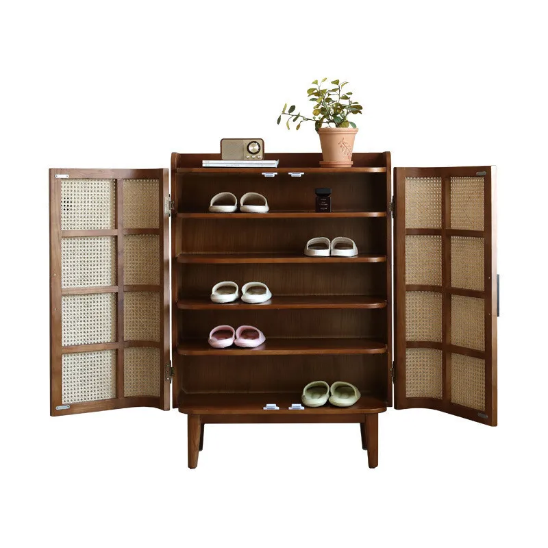 

Nordic solid wood shoe cabinet creative living room home storage shoe rack home door storage locker rattan entrance