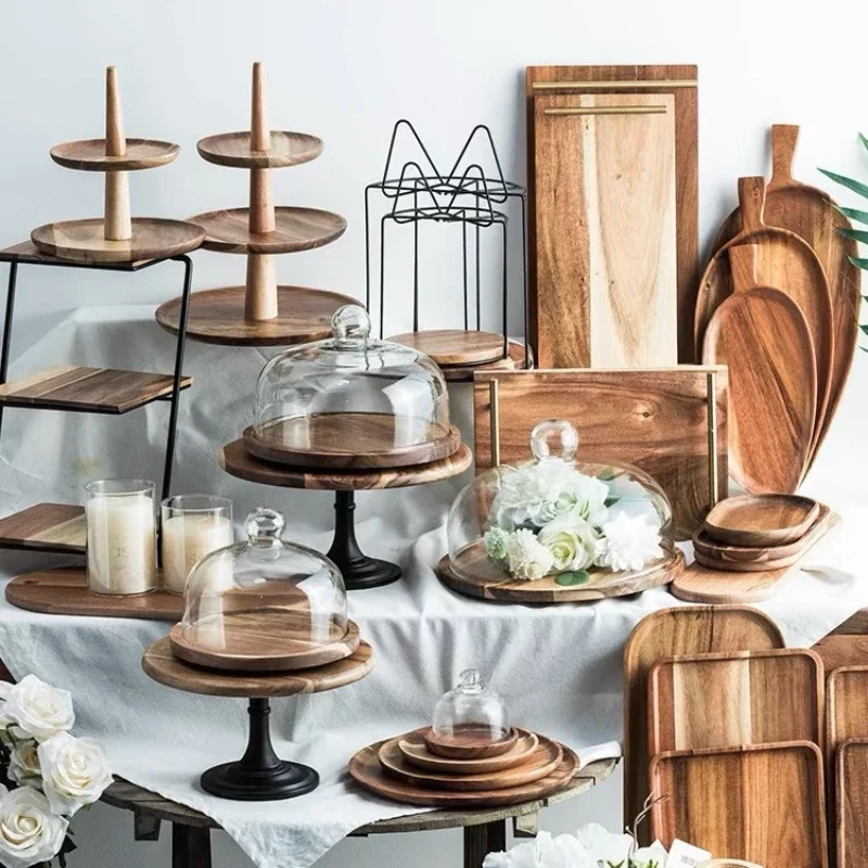 

Wedding birthday dessert table decoration wooden cake plate Japanese high-footed tray ornament fruit snack rack