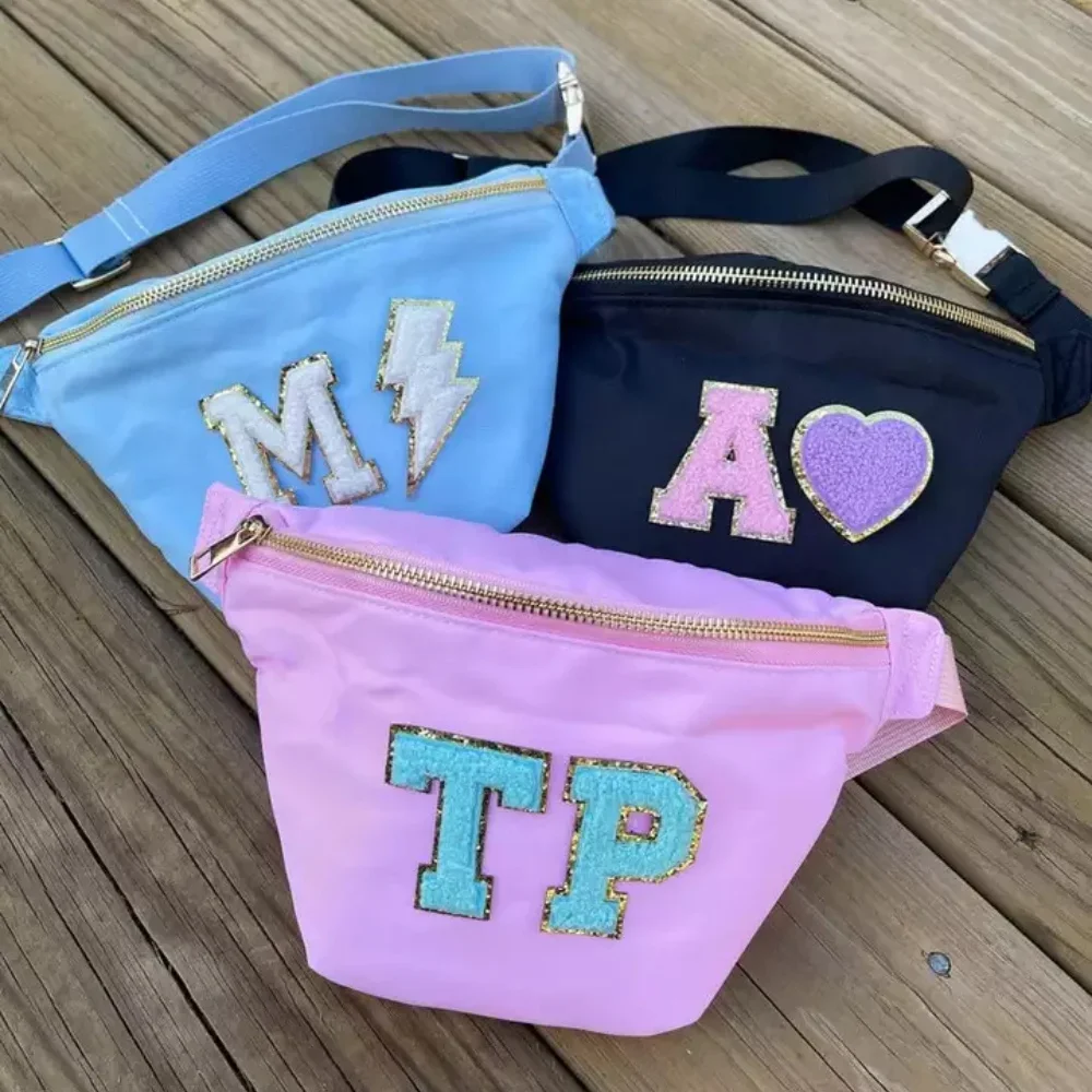 Candy Color Nylon Fanny Packs Women Fashion Letter Patches Waist Pack Female Casual Versatile Chest Bags Simple Cute Hip Pouch