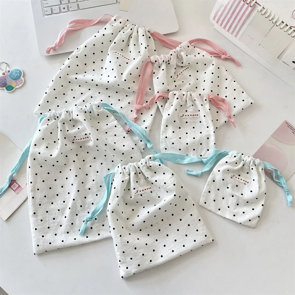Cute Dots Coin Purse Key Earphone Drawstring Storage Bag Women Girls Jewelry Lipstick Cosmetic Tote Rope Pouch String Bags
