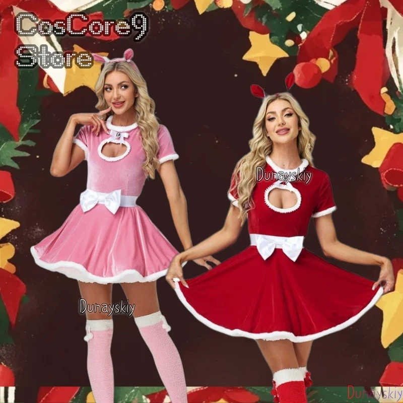 

Red Pink Heart Cut-Out Sexy Bunny Girl Christmas Performance Carnival Party Dress New Christmas Bunny Lady Adult
