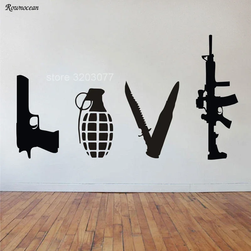 

Banksy Wall Art Sticker Love Weapons Combination Gun Knife Bomb Rifle Vinyl Home Decor Living Room Decals Removable Mural GU34